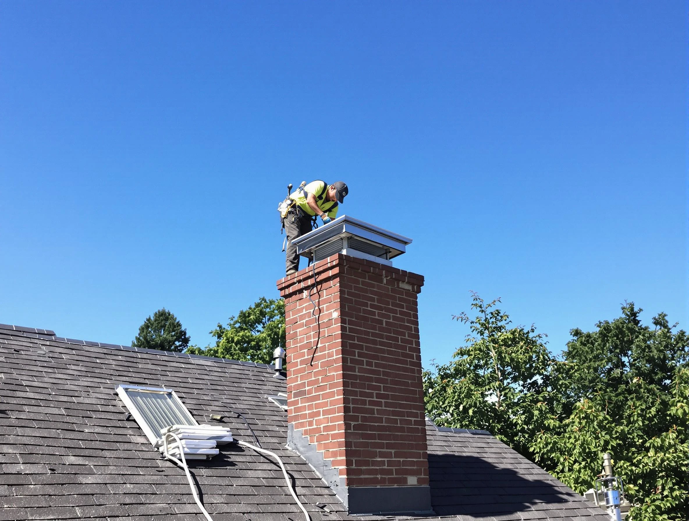 Dickson Chimney Sweep technician measuring a chimney cap in Dickson, TN