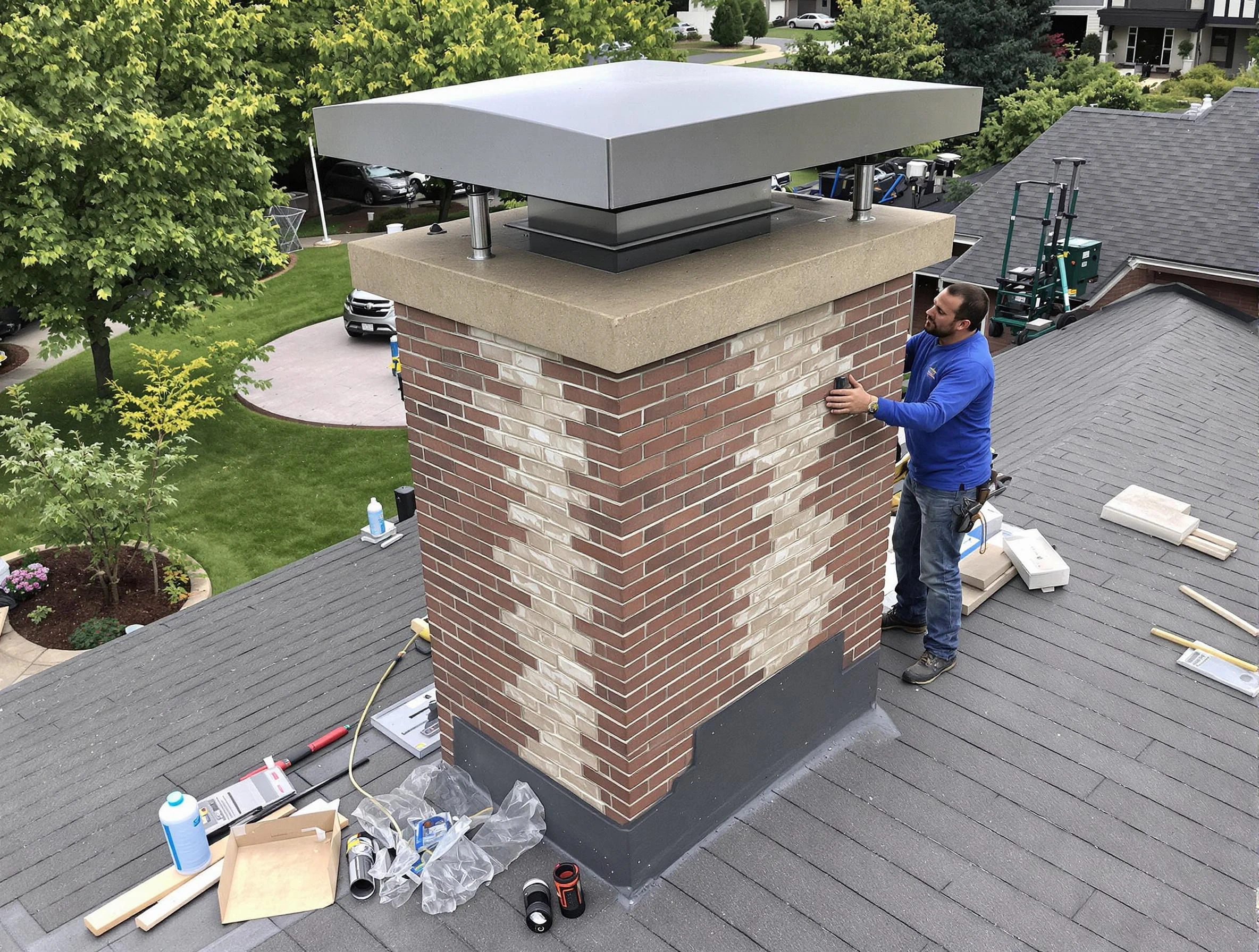 Dickson Chimney Sweep team working on a custom chimney remodel in Dickson, TN